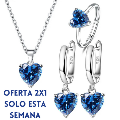 Oferta Exclusiva 2 X 1 set corazon:  anillo de circón + pendientes + collar